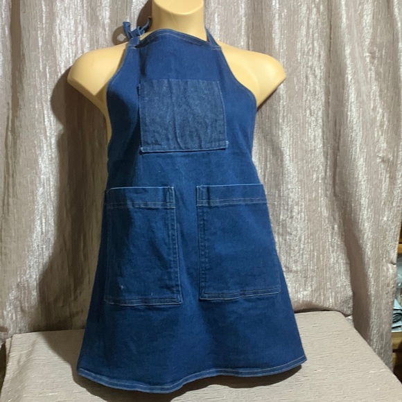 Unlisted Accessories - Denim Jean Apron with Pockets Tie Back and at the Neck